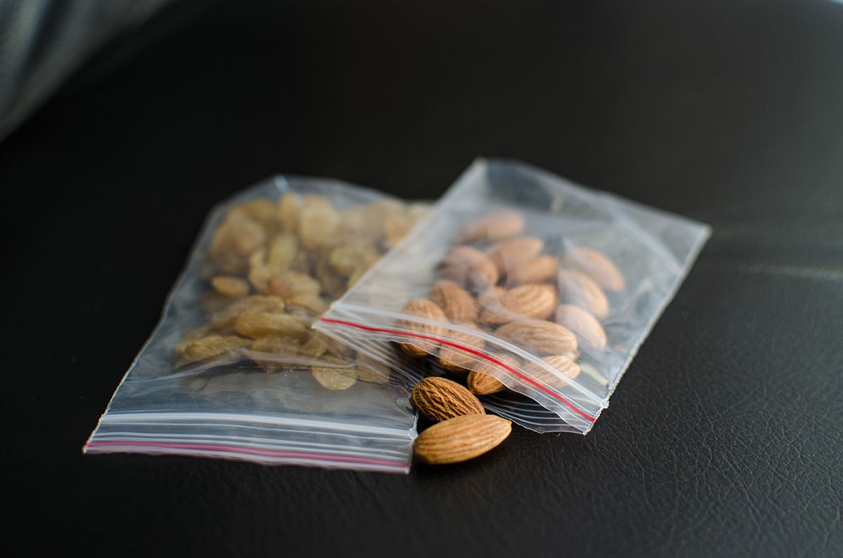 Clear zip lock bags with almonds
